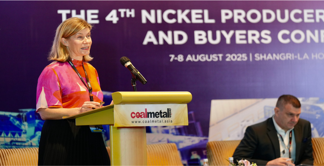 Angela Durrant, Principal Analyst for Base Metals at CRU, discussed Indonesia's impact on international prices and the market outlook heading into 2026 at the 4th Nickel Producers, Processors, and Buyers Conference, hosted by Petromindo.com and Coal Metal Asia Magazine on August 7, 2025, in Jakarta. (Lucky Ebenhaezer Ginting)