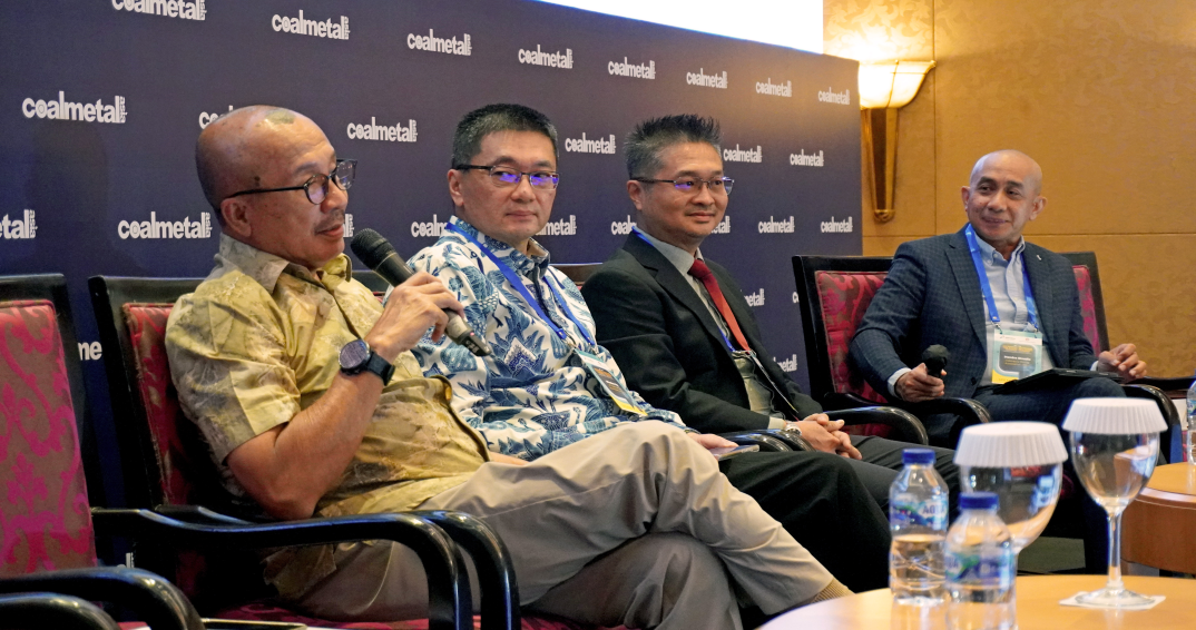 (From left) Ronald Sulistyanto, Chairman of the Indonesia Bauxite Association (ABI); Winston Ng, Project Director of PT Kalimantan Aluminium Industry; Agustinus Tan, President Director of PT Laman Mining; and Hendra Sinadia, Executive Director of the Indonesia Mining Association (IMA), take part in a panel discussion titled “Accelerating the Bauxite-to-Aluminium Downstream Transformation” at the Indonesia Metal 2026 Outlook Conference in Jakarta, Thursday (Oct. 6, 2025). (Lucky Ginting)