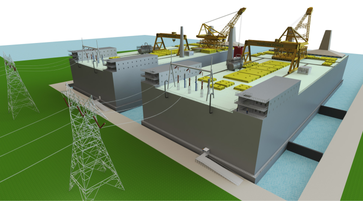 Conceptual drawing of Thorcon barge mounted power plant