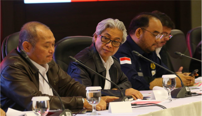 Chairman of upstream oil and gas authority SKK Migs Dwi Soetjipto and other SKK Migas senior officials held on Thursday a press conference unveiling the 2019 performance of the country’s upstream oil and gas sector including realized oil and gas lifting, upstream investment, and obstacles in the upstream sector.  (Petromindo|Dasir)